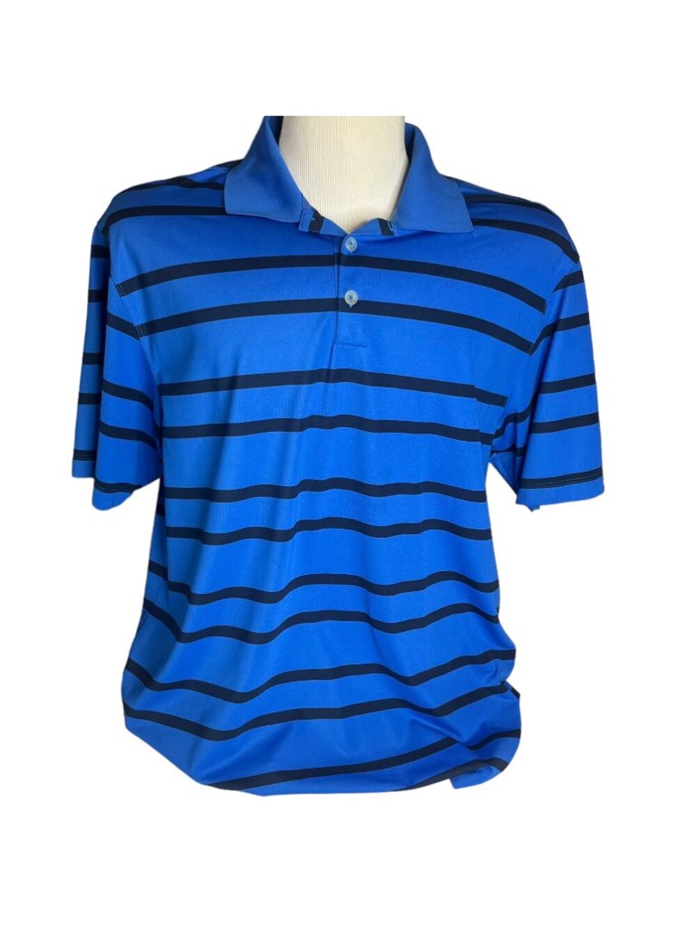 Nike Golf Polo Shirt Mens XL Blue Black Striped DriFit Summer Casual